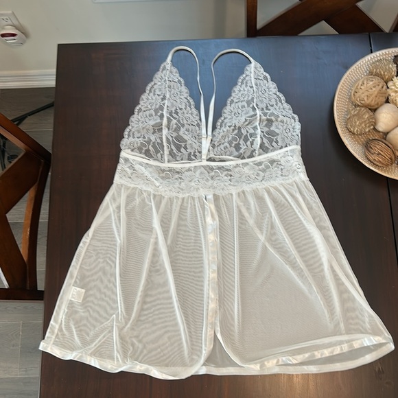 Avidlove White V-Neck Lace Mesh Teddy BabyDoll Open Back w/ Panty Lingerie NWT - Picture 10 of 13